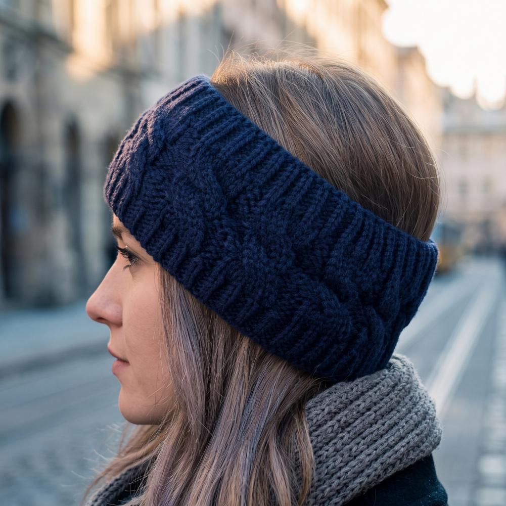 Fleece Ear Warmer Band - Bando Rajut Musim Dingin untuk Wanita,
